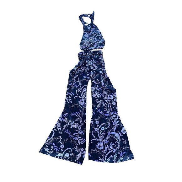 NWMisa LA Laya Indigo Vines Halter Wide Leg Cut Out Jumpsuit Purple Size S - Picture 6 of 11